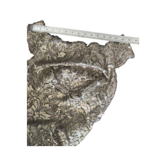 Tadashi Shoji Size 6 Paillette Embroidered Lace Gown Off Shoulder Champagne - Picture 9 of 14